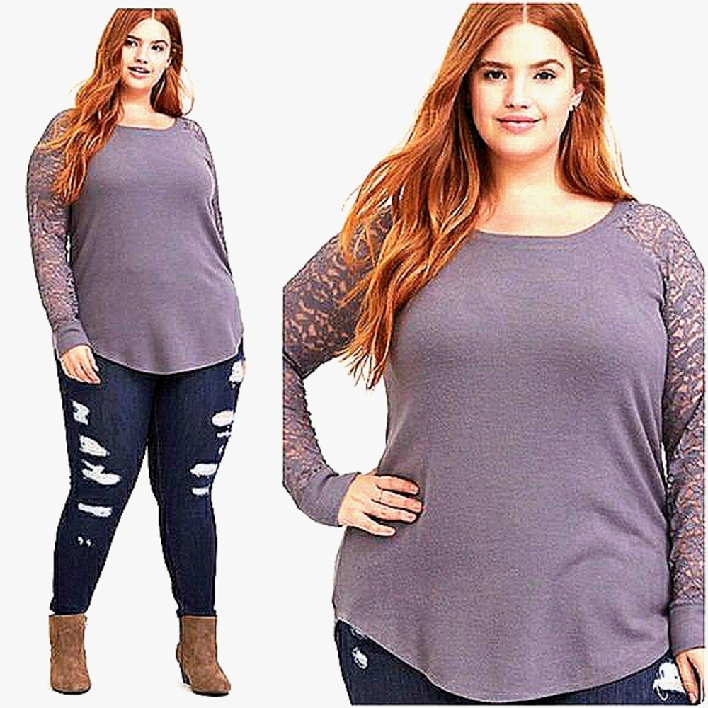 Torrid Lace Tunic Sweater Grey Size Large